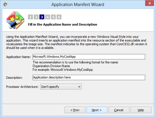 Application name and description
