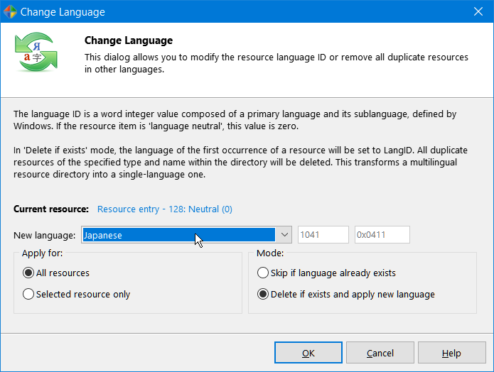 Select the new language