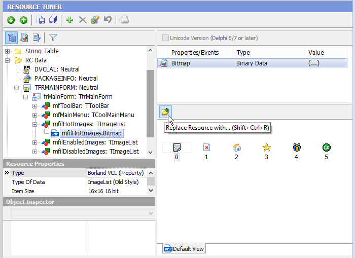 All the found objects with all assigned properties and events are displayed in a hierarchical tree