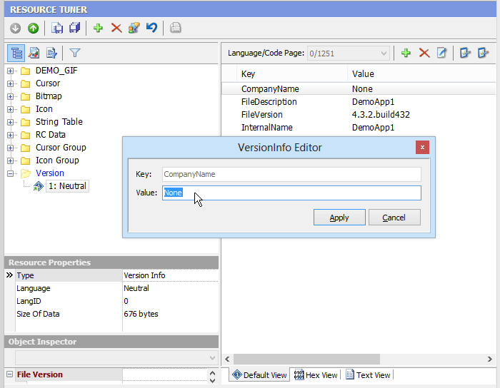 Open the StringFileInfo Value Editor