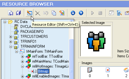Open the DFM resource using the Resource Editor button Open the DFM resource