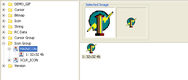 Icons inside the target file