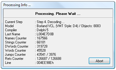 Processing Info window