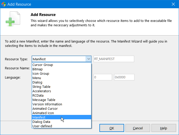 Add Manifest resource