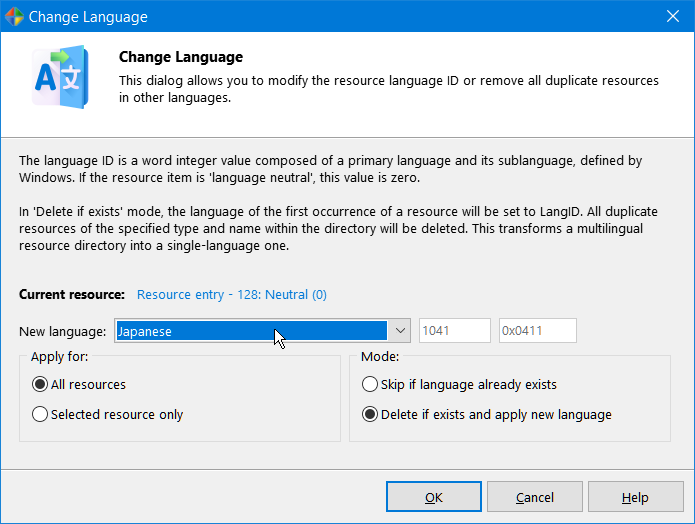 Select the new language