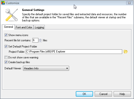 PE Explorer general settings