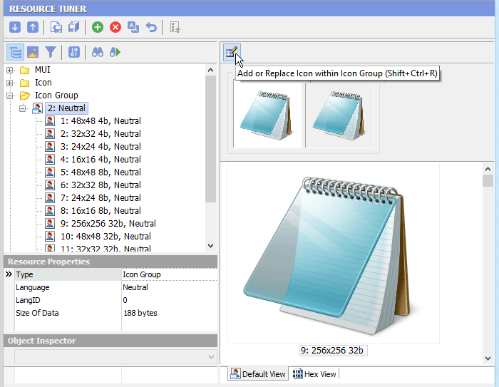 Replace icons with the Resource Editor