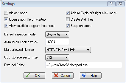 Hex Editor Settings