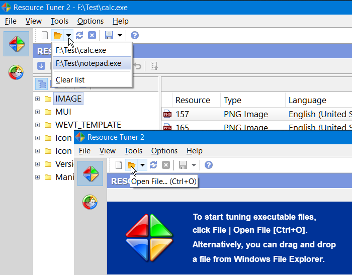Open file in Resource Tuner