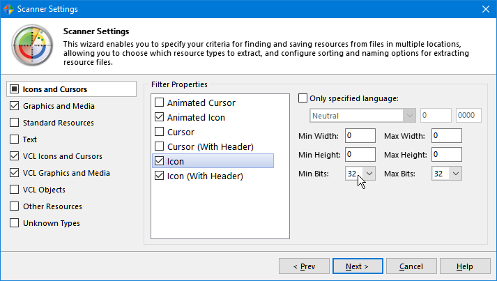 Resource scanner preferences