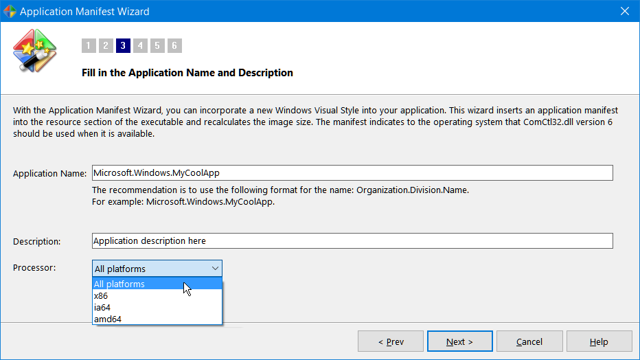 Fill out the application name and description fields